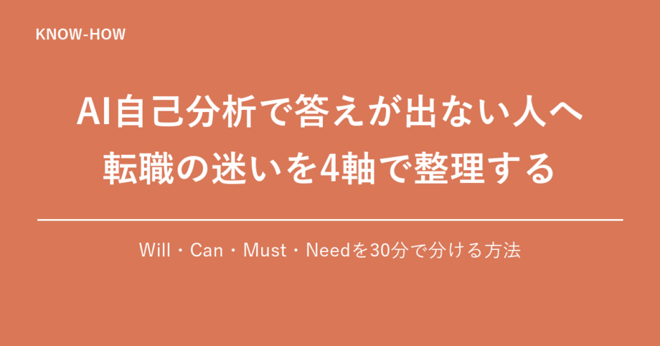 AIで自己分析しても転職の答えが出ない人へ｜Will・Can・Must・Needを30分で整理する方法
